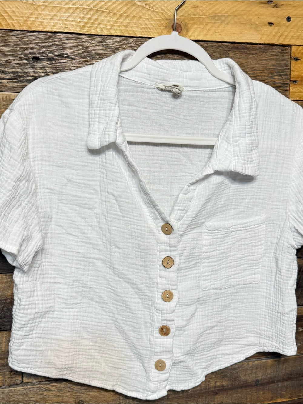 Joie Womens XS White Muslin Fabric Cotton Cropped V Neck Button Up Shirt